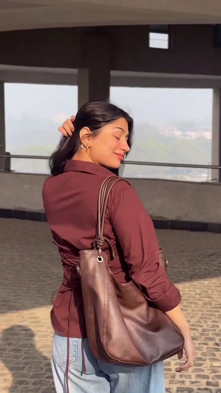 Chocolate Brown Fitted Shirt with Classic Blue Denim