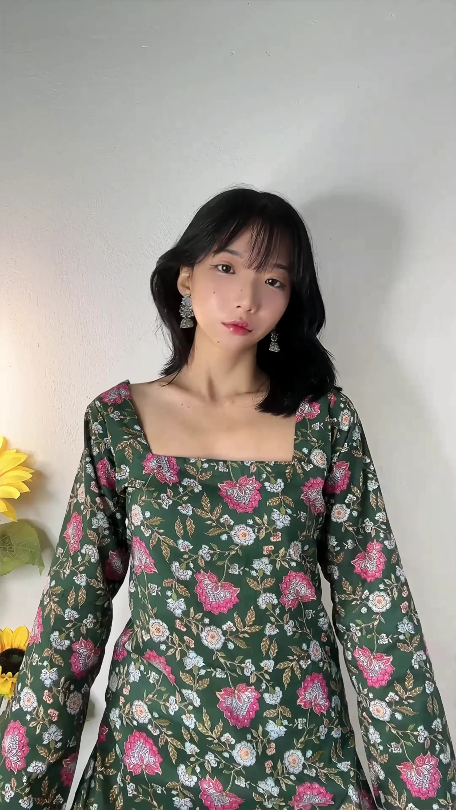 Pink Floral Square-Neck Long Kurti