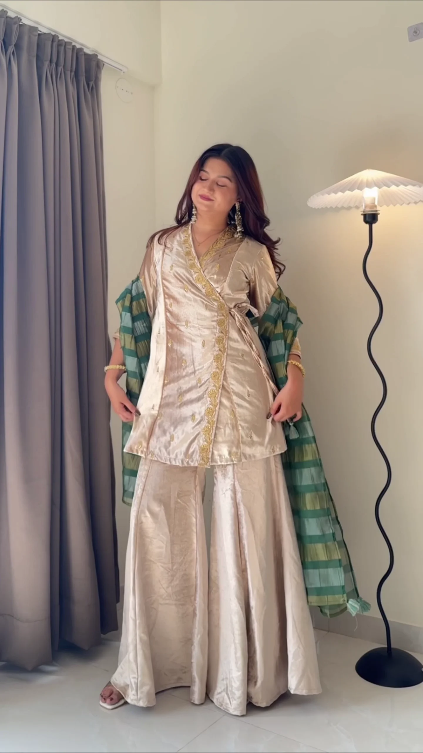 Champagne Gold Wrap Kurta with Flared Palazzo