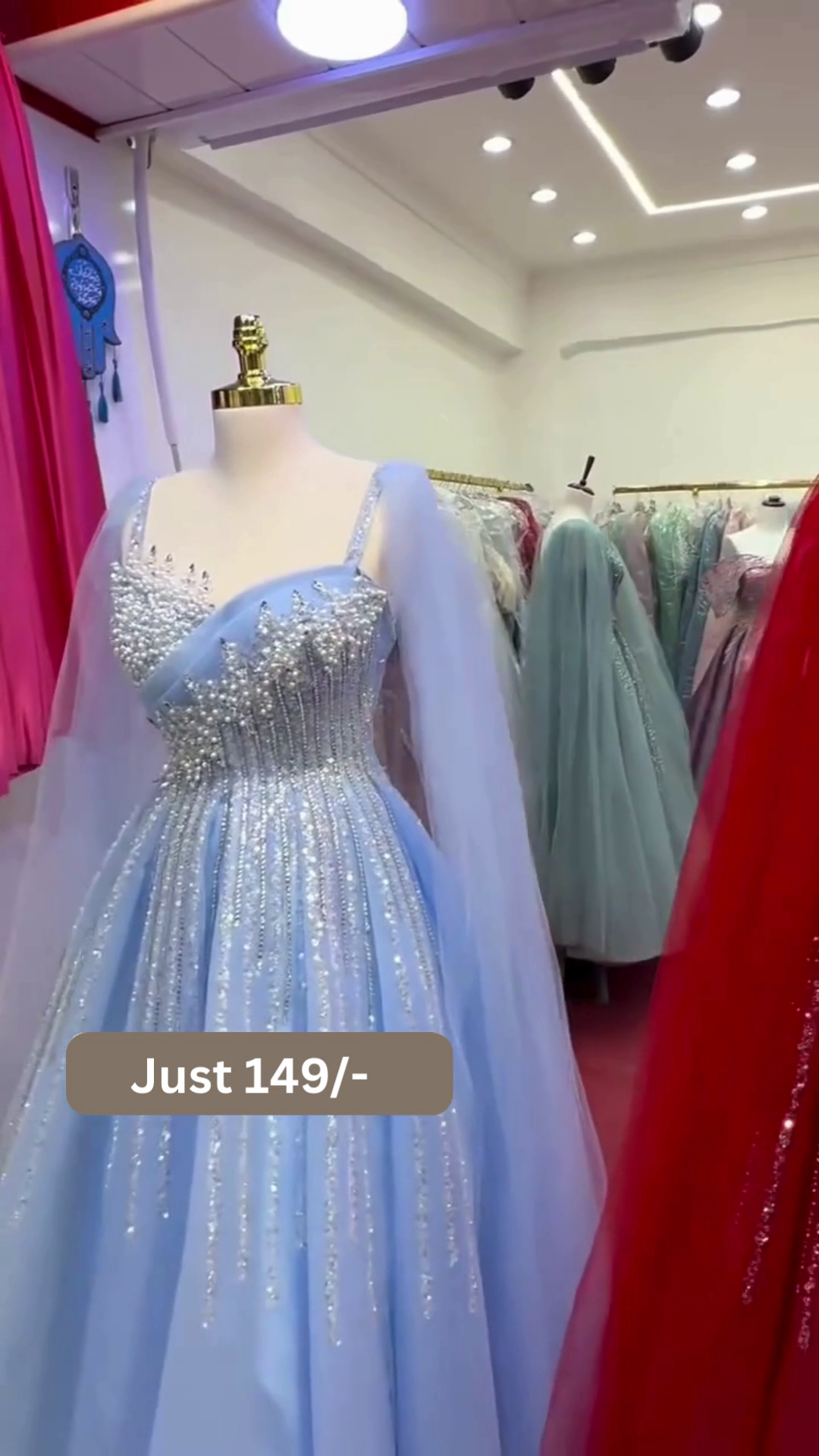 Crystal Shine Embellished Net Gown for Women