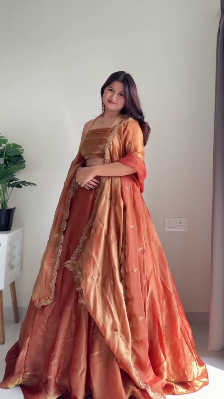 Copper Orange Festive Lehenga Set