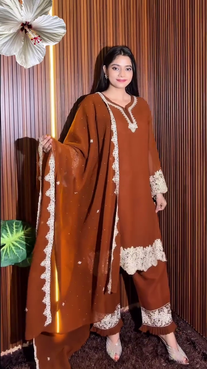 Rust Brown Embroidered Suit Set