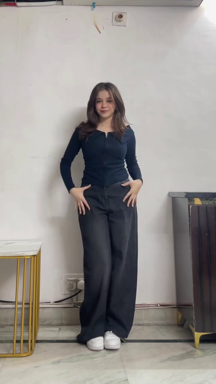 Black Off-Shoulder Top with Wide-Leg Denim