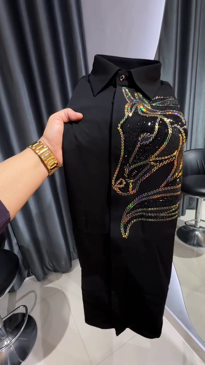 Royal Purple Lion Sequin Designer Shirt