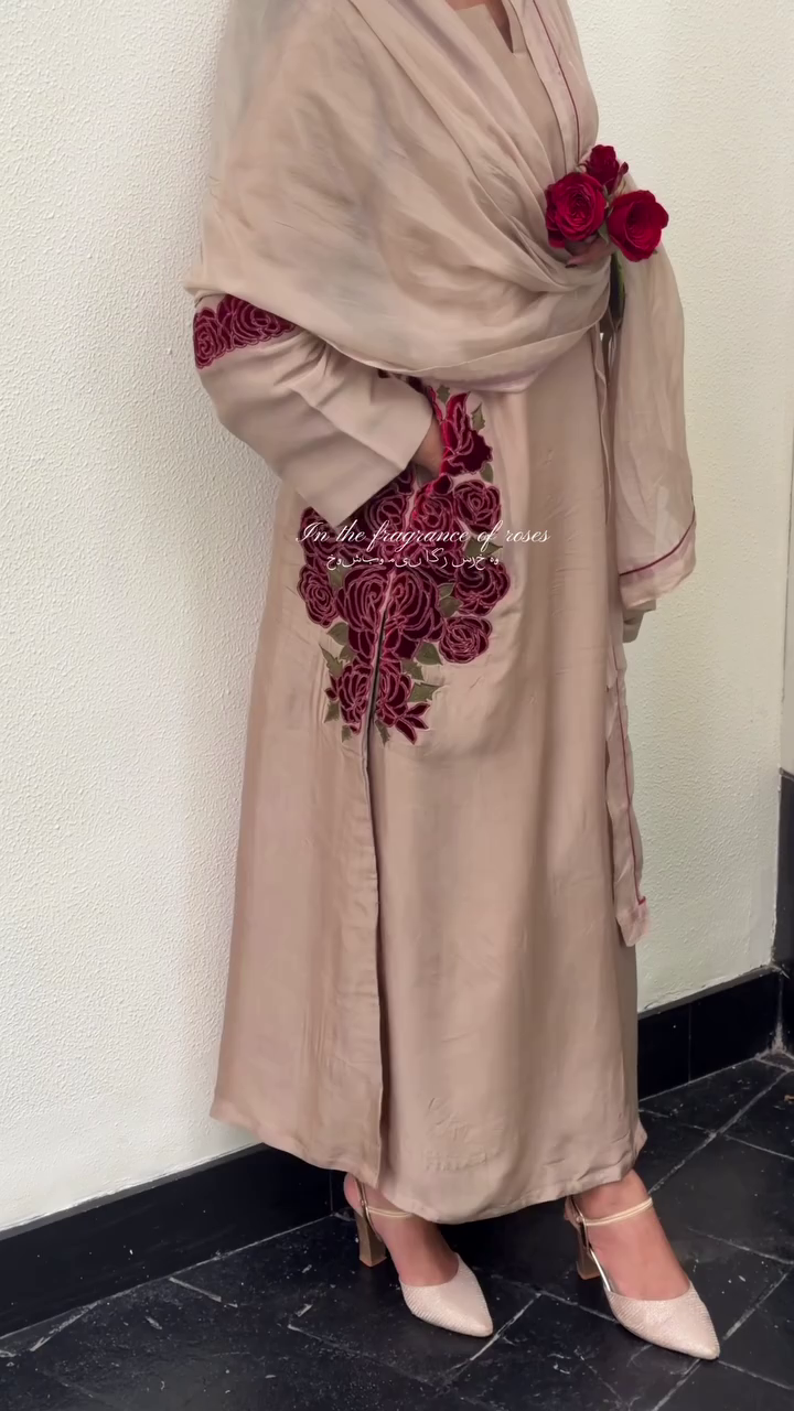 Beige Rose Embroidered Suit