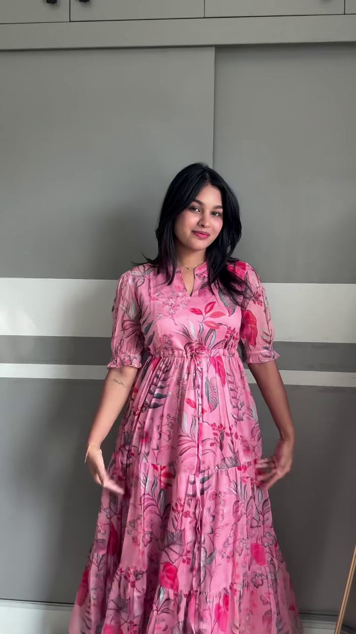 Rose Pink Floral Midi Dress