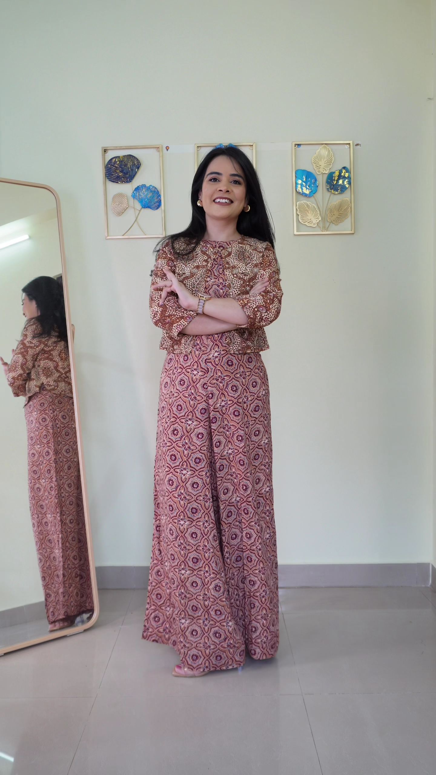 Rust Printed Sleeveless Jumpsuit