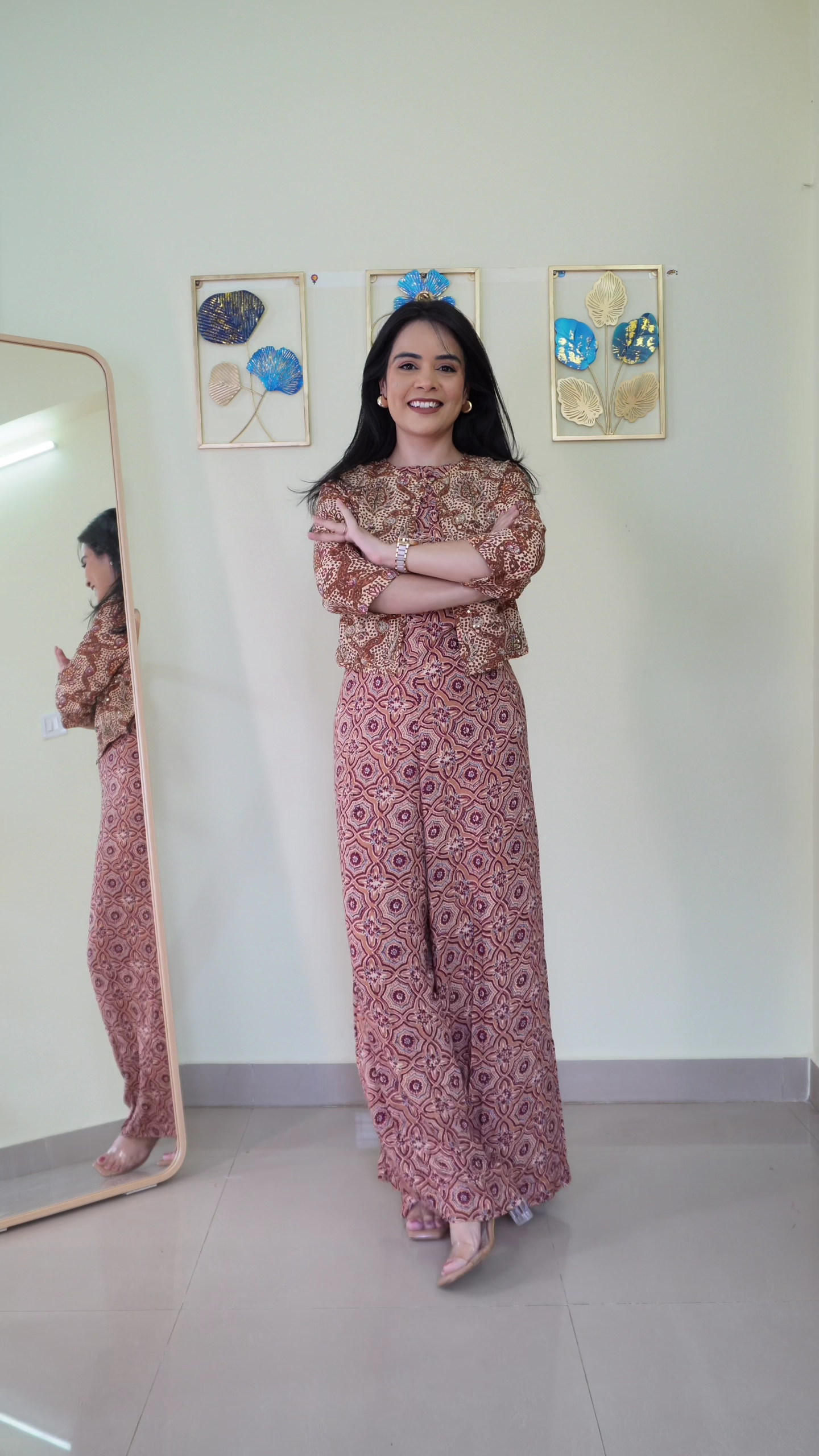 Rust Printed Sleeveless Jumpsuit