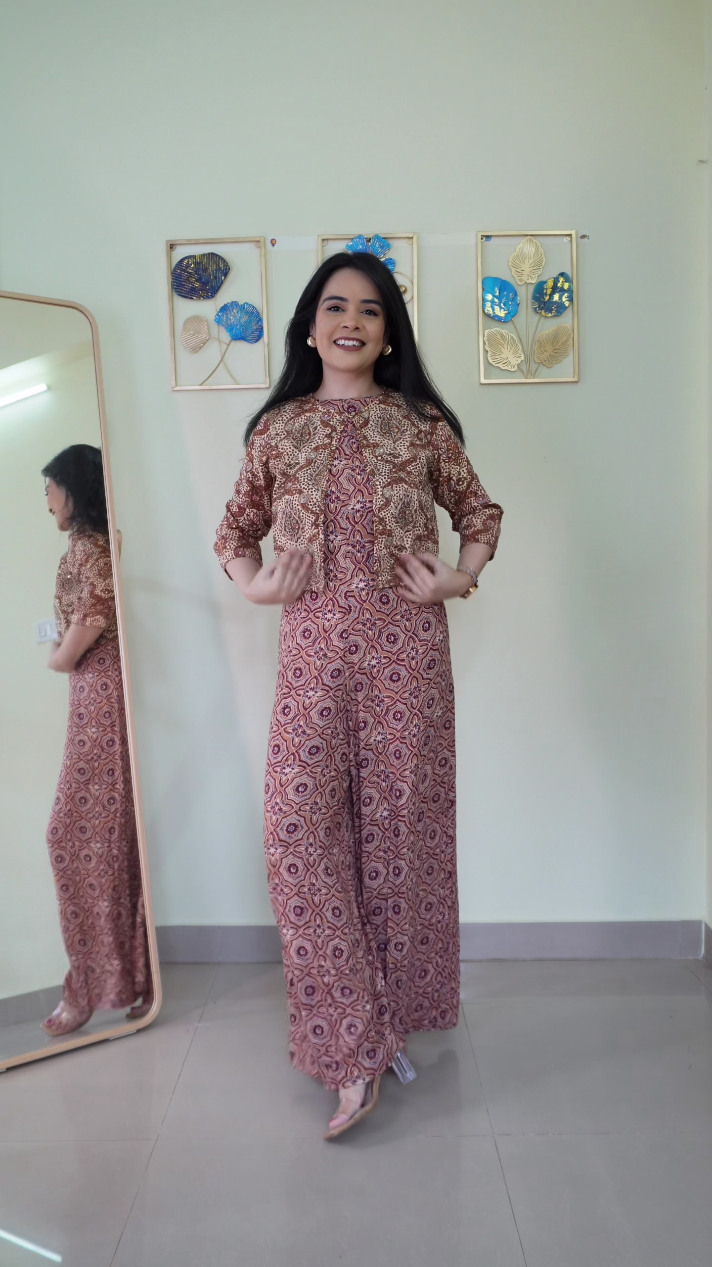 Rust Printed Sleeveless Jumpsuit