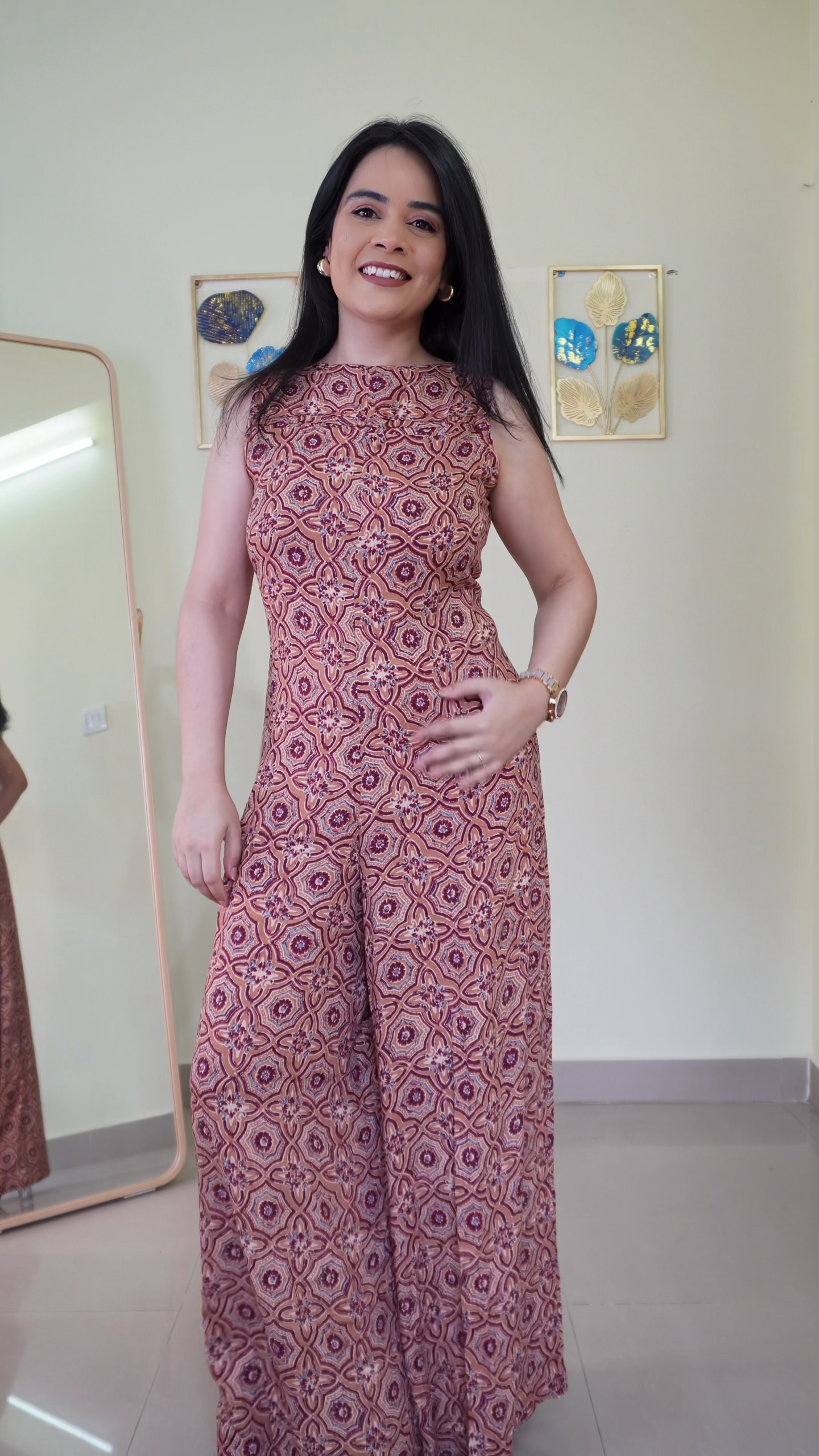 Rust Printed Sleeveless Jumpsuit