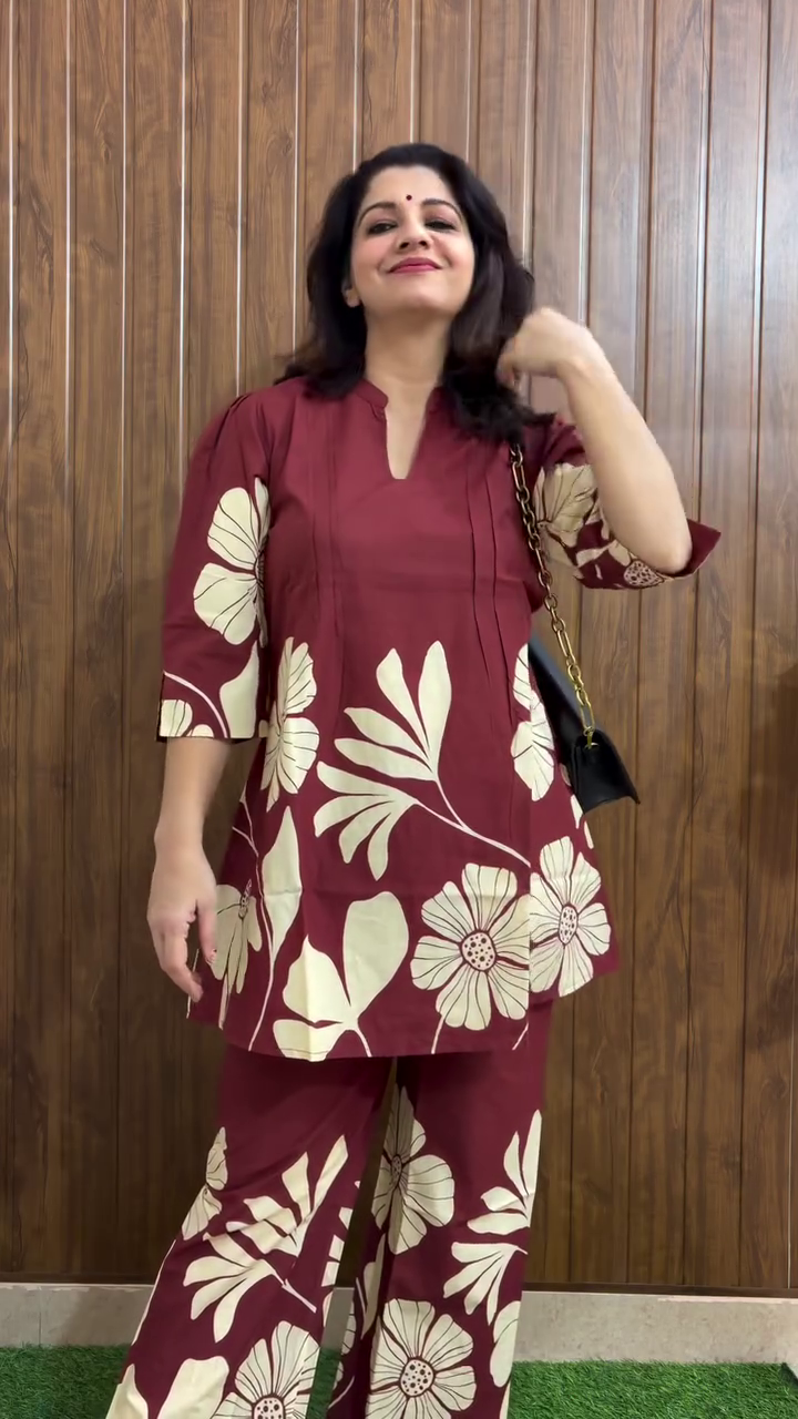 Maroon Floral Co-Ord Set