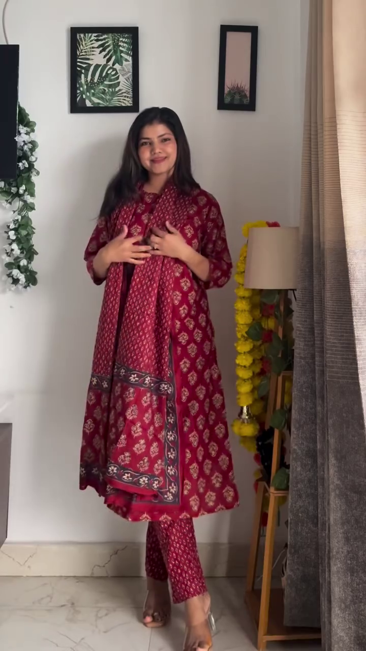 Maroon Printed Festive Suit Set