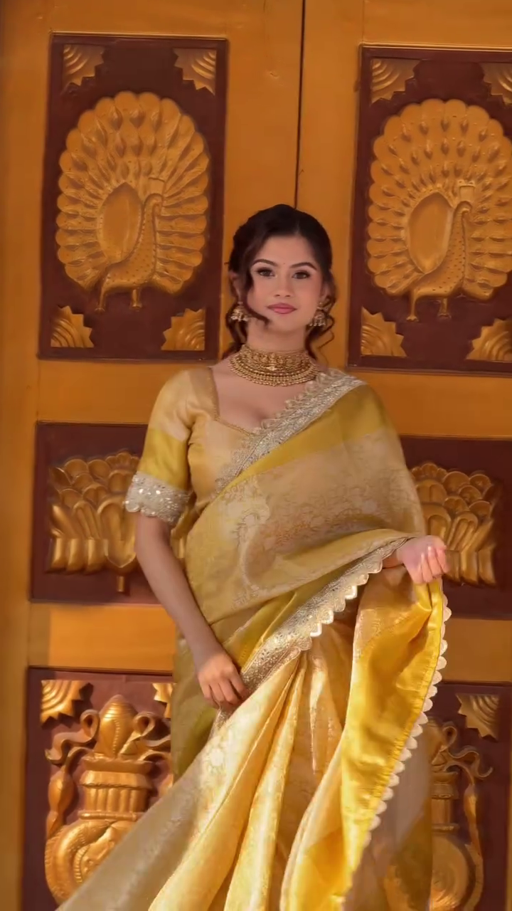 Mustard Gold Embroidered Designer Saree