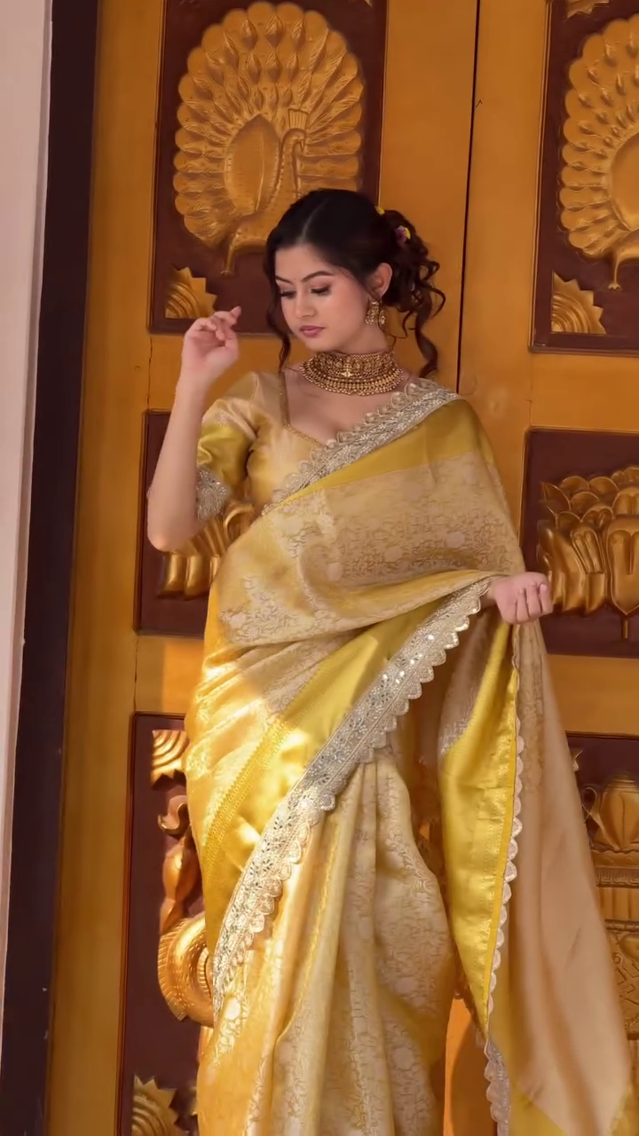 Mustard Gold Embroidered Designer Saree