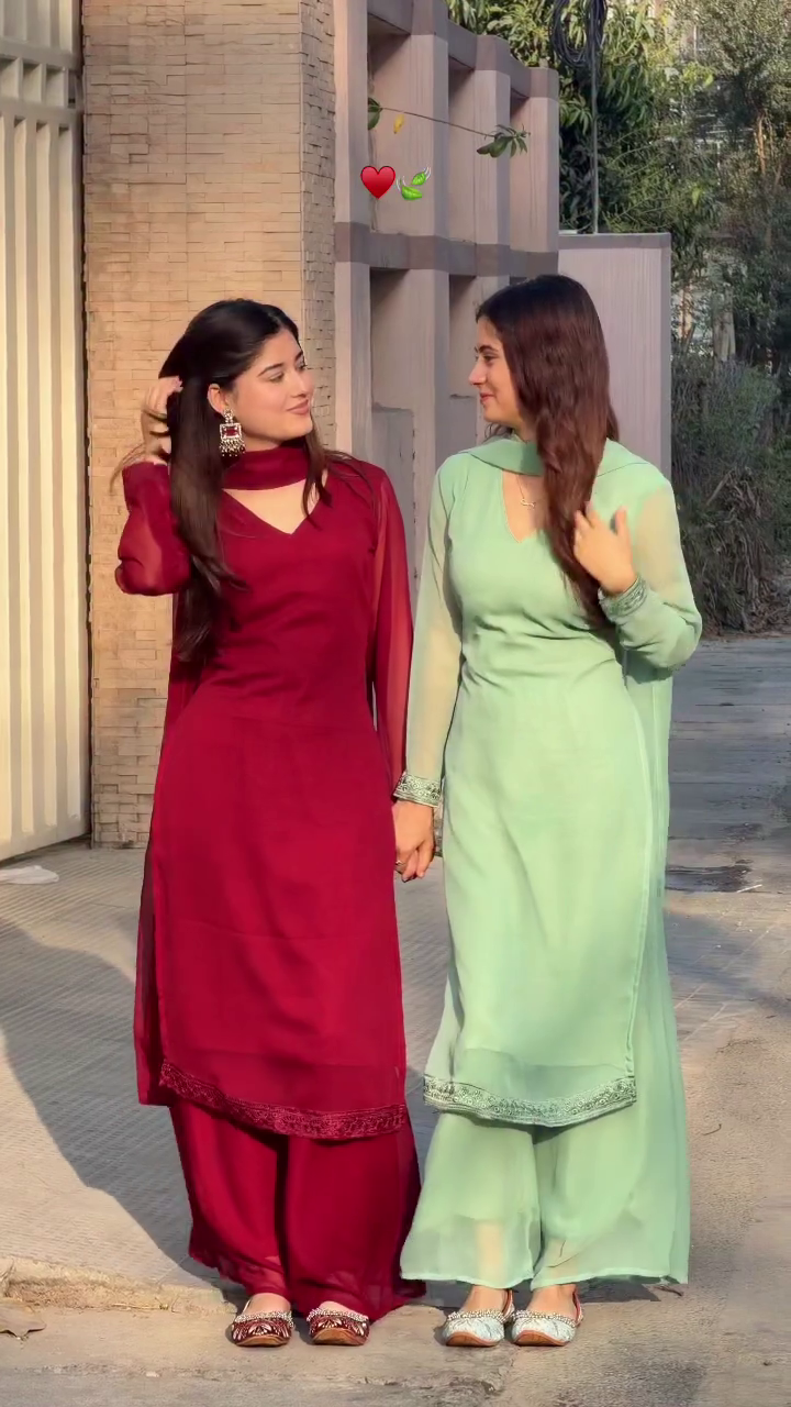 Dual Tone Ethnic Suit Set (Maroon & Mint)