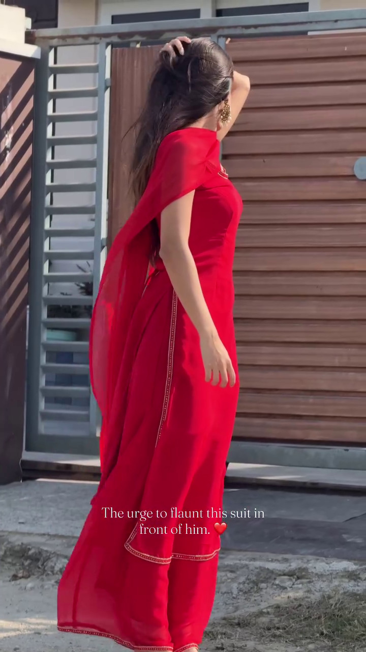 Elegant Red Straight Suit with Dupatta