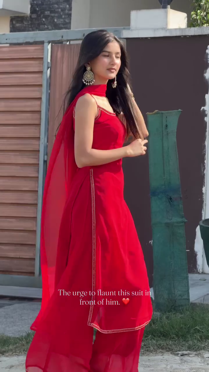 Elegant Red Straight Suit with Dupatta