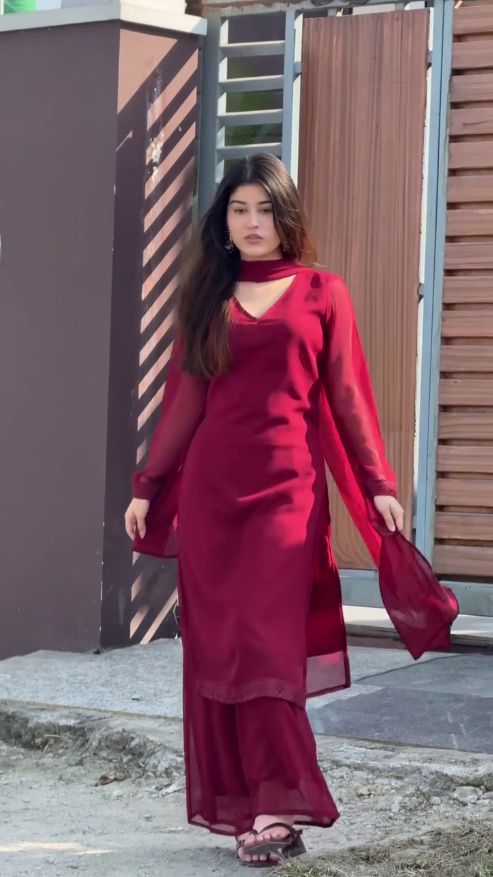 Vintage Maroon Chiffon Suit Set