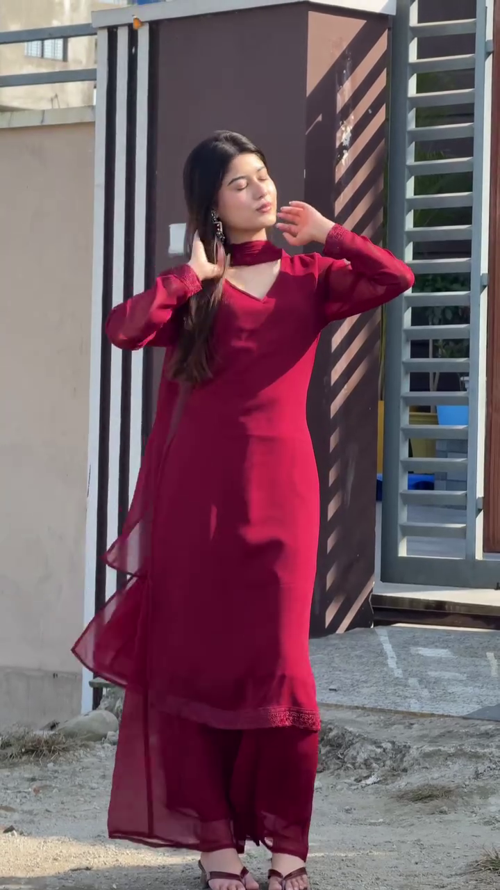 Vintage Maroon Chiffon Suit Set