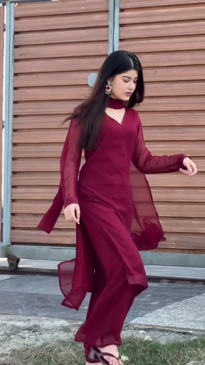 Vintage Maroon Chiffon Suit Set