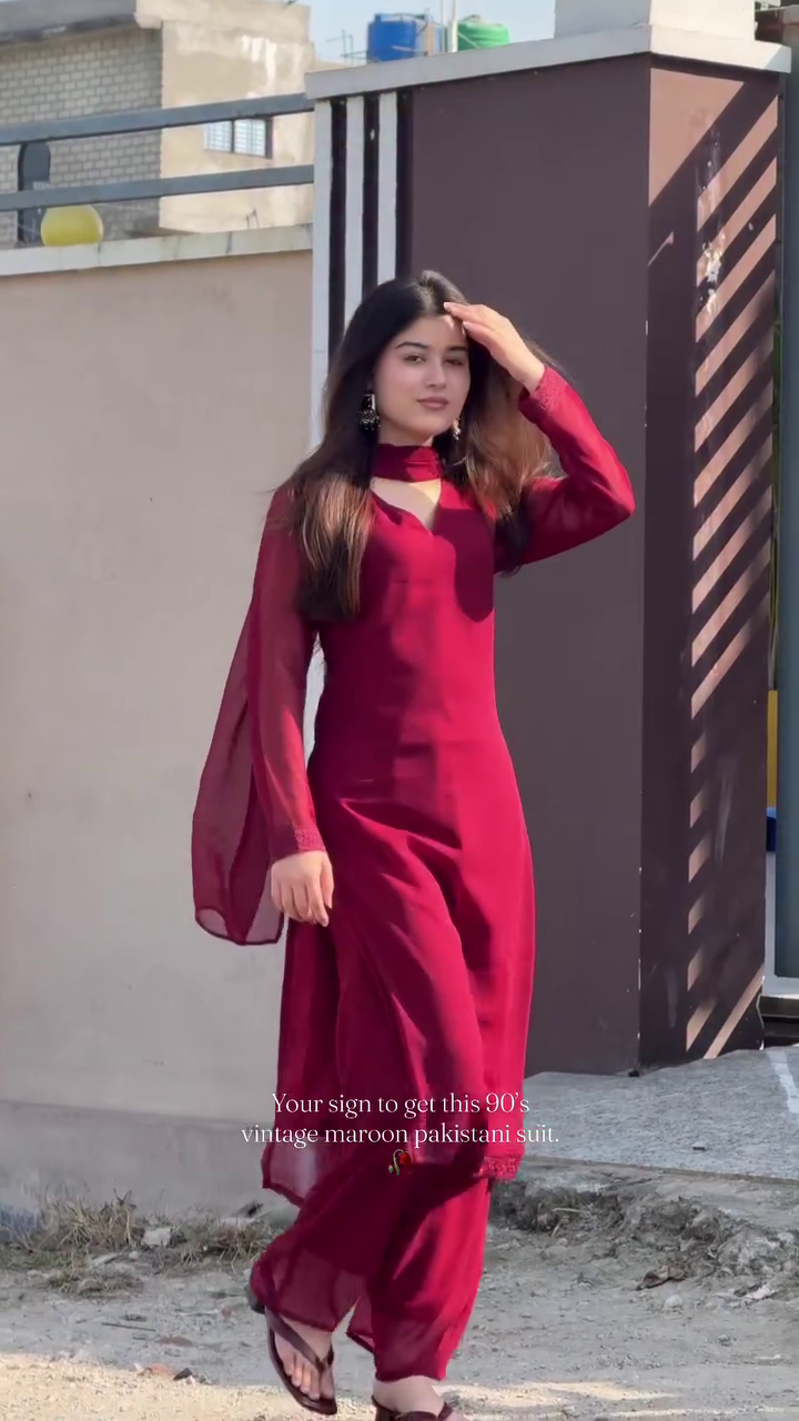 Vintage Maroon Chiffon Suit Set