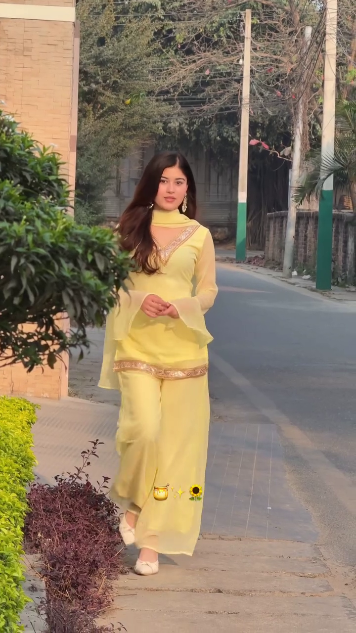 Pastel Yellow Embroidered Suit Set