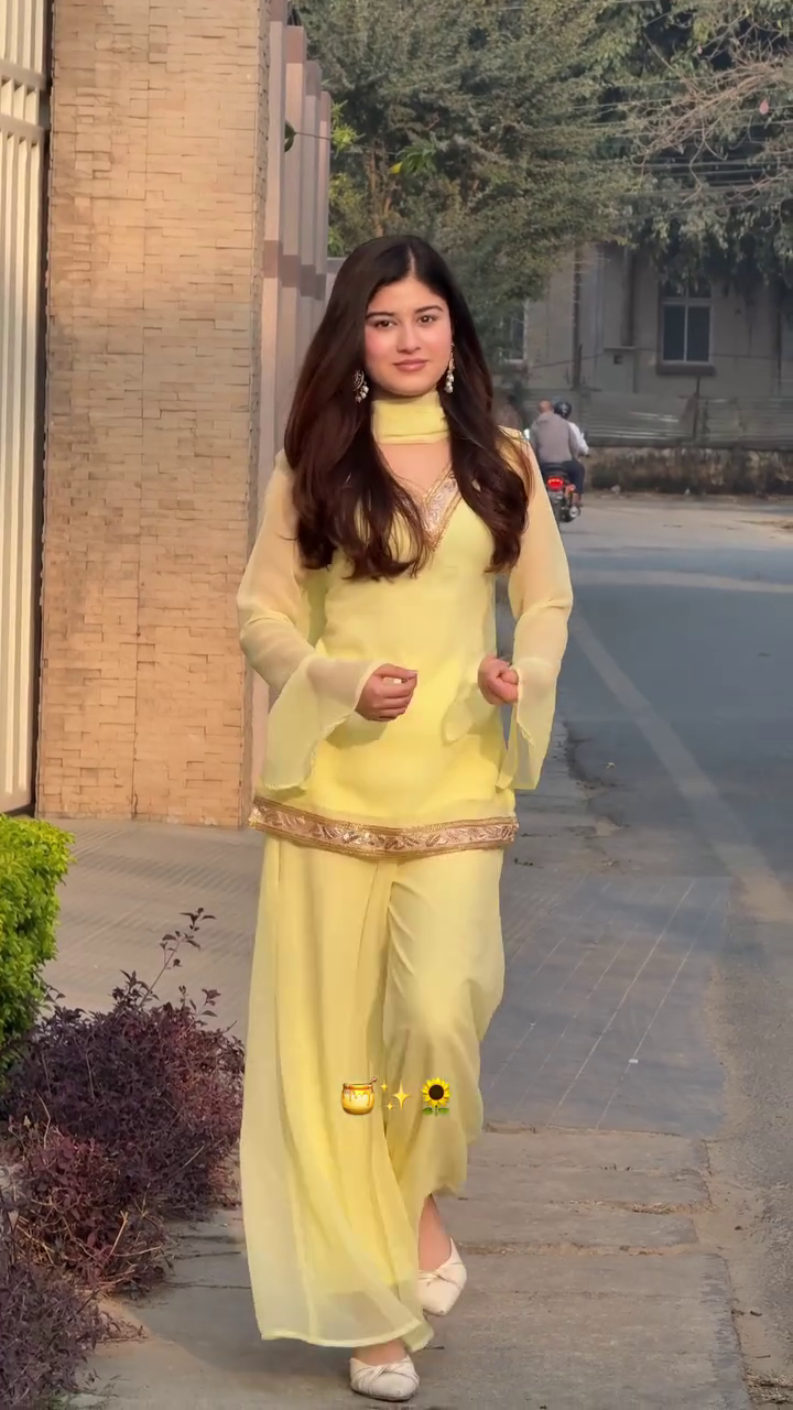 Pastel Yellow Embroidered Suit Set