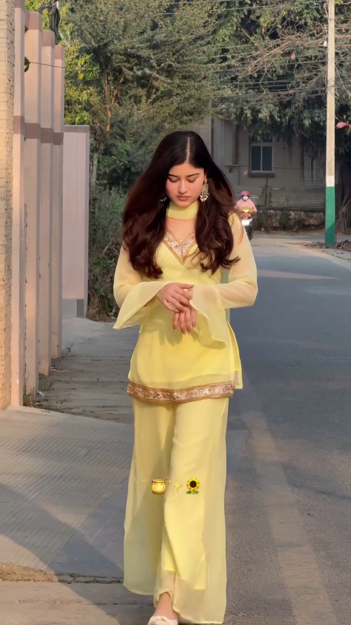 Pastel Yellow Embroidered Suit Set