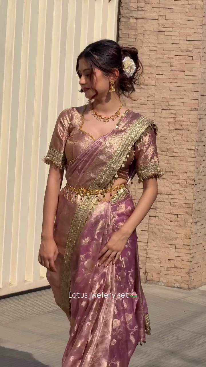 Rose Gold Banarasi Saree