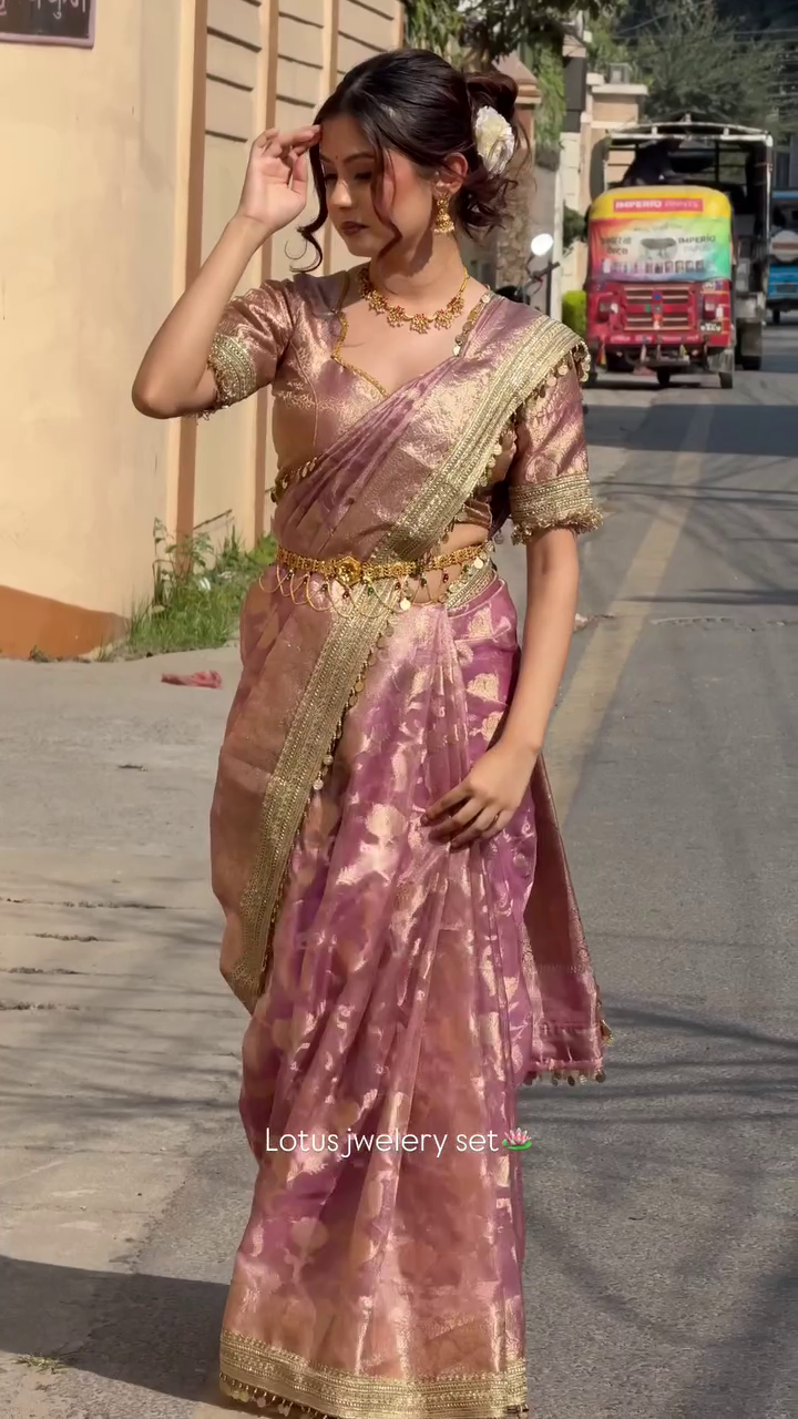 Rose Gold Banarasi Saree