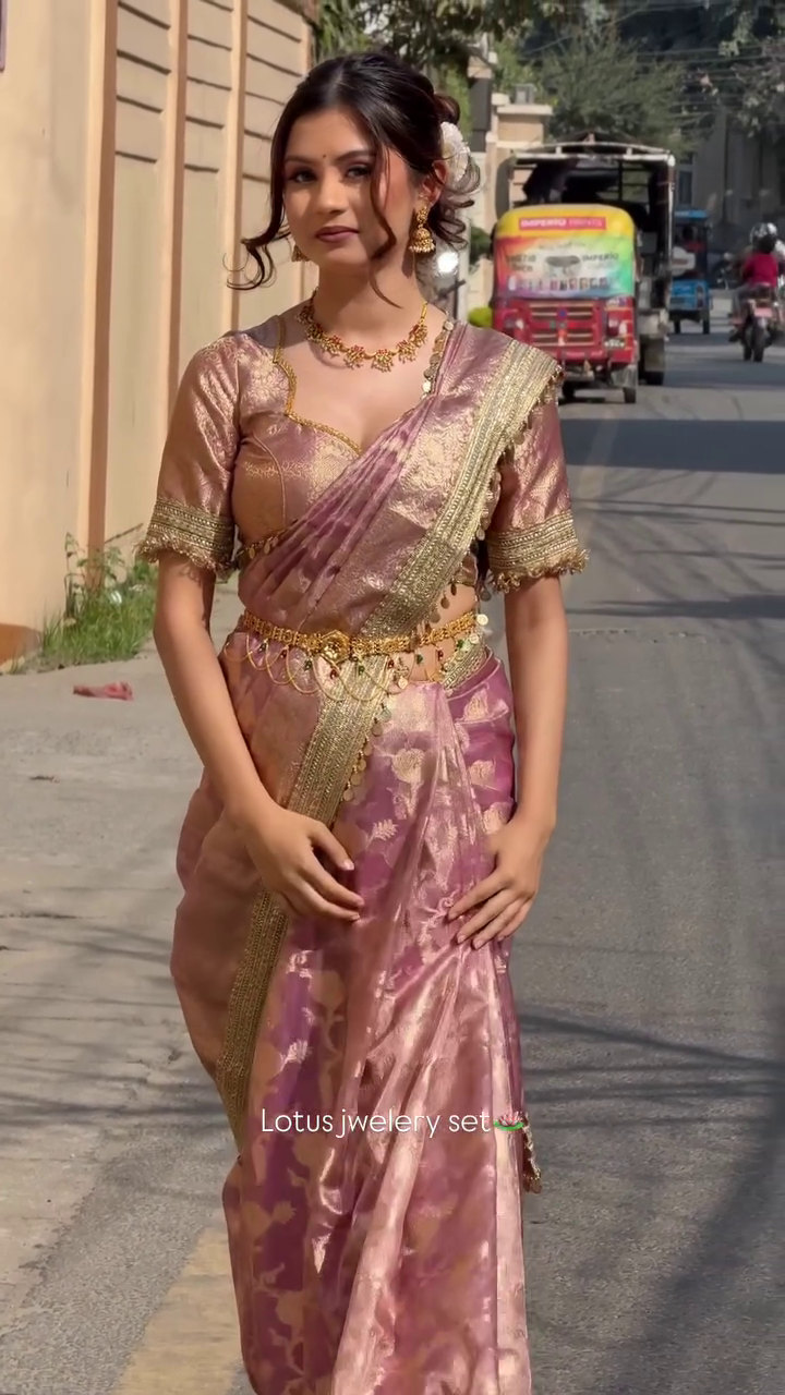 Rose Gold Banarasi Saree