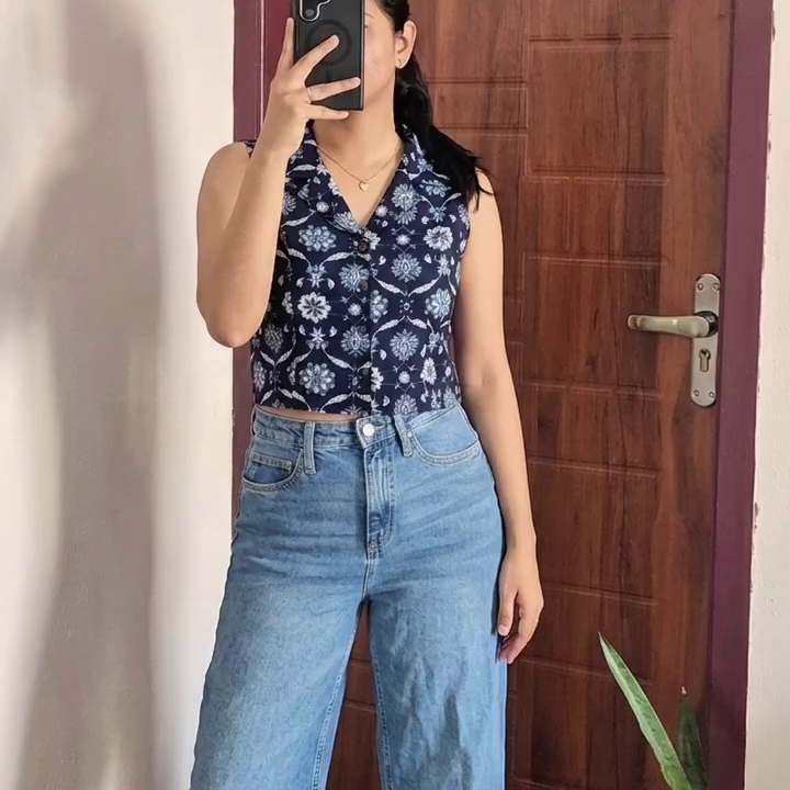 Black Bow Detail Casual Top with Denim