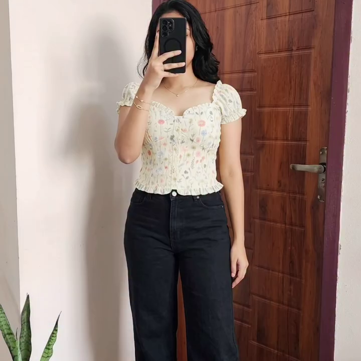 Red Gingham Crop Top with Denim