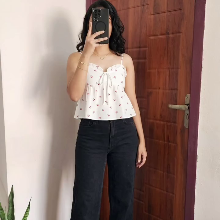 Red Gingham Crop Top with Denim