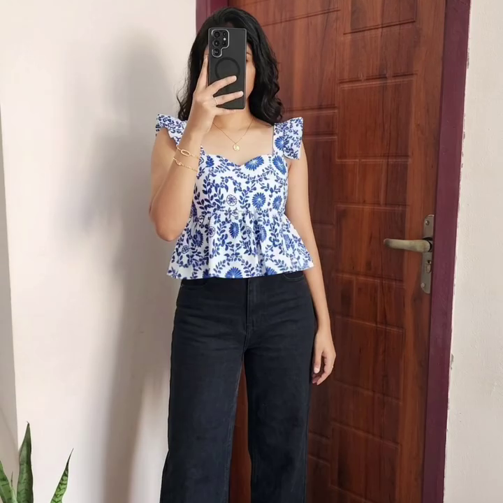 Red Gingham Crop Top with Denim