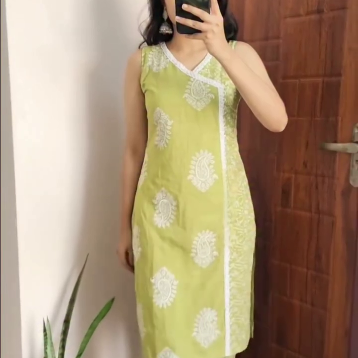 Lime Green Printed Straight Kurti