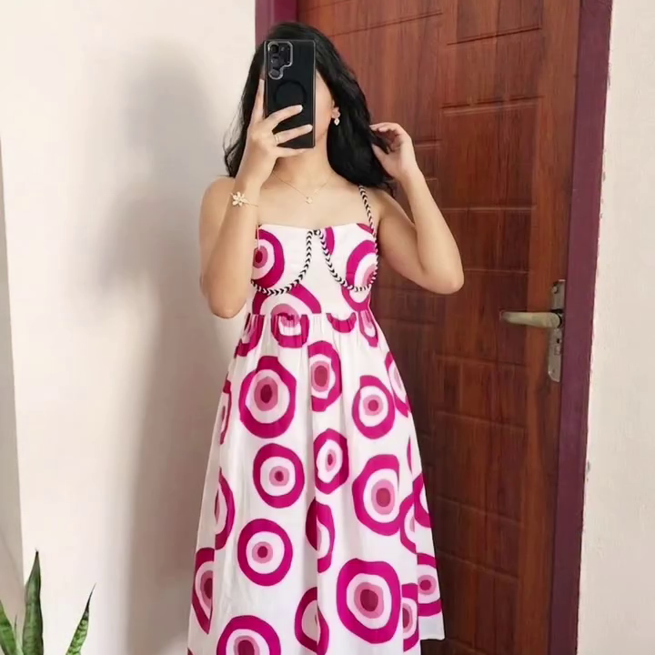 Beige & Brown Striped Midi Dress