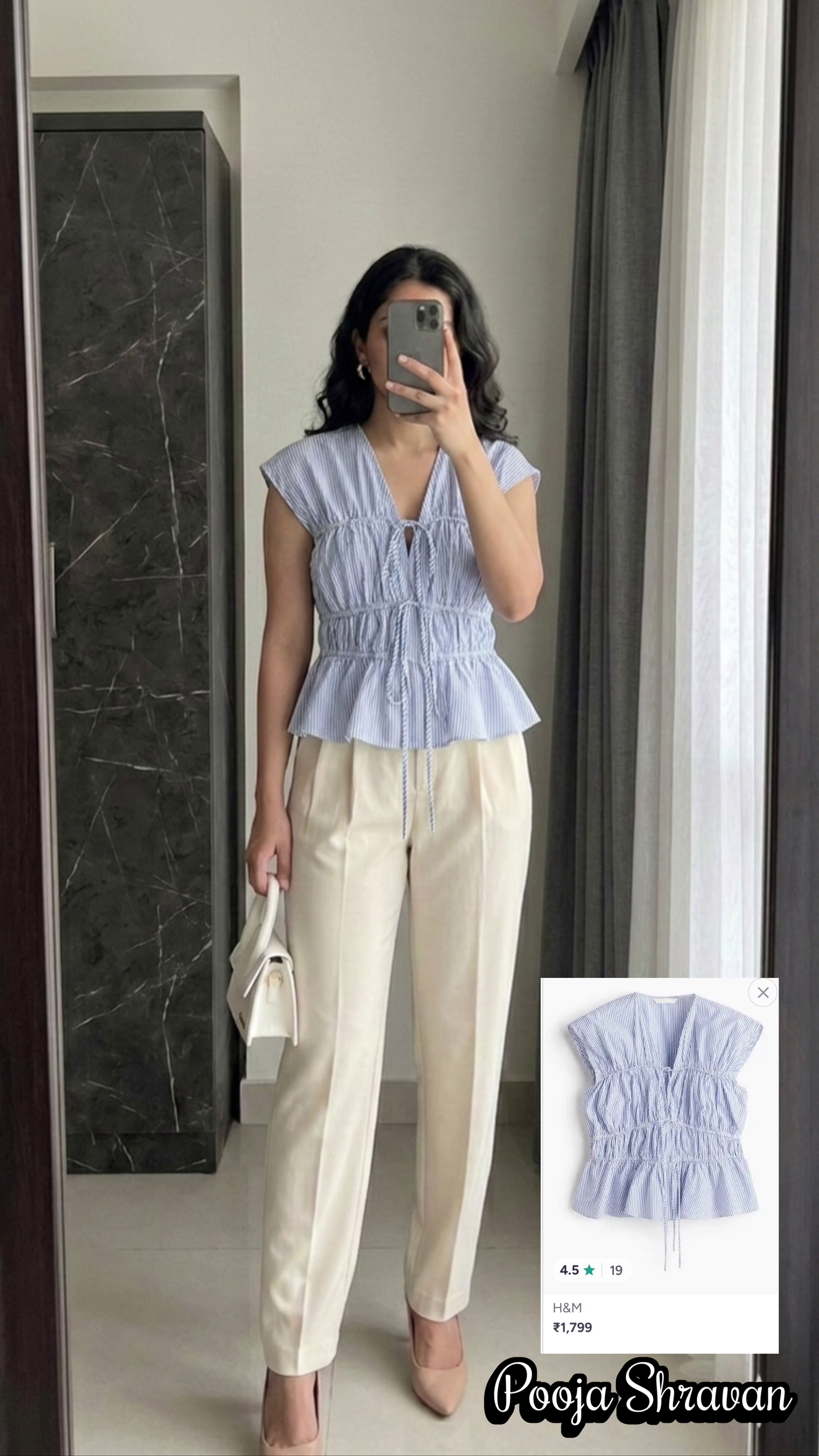 Blue Striped Peplum Top with Pants
