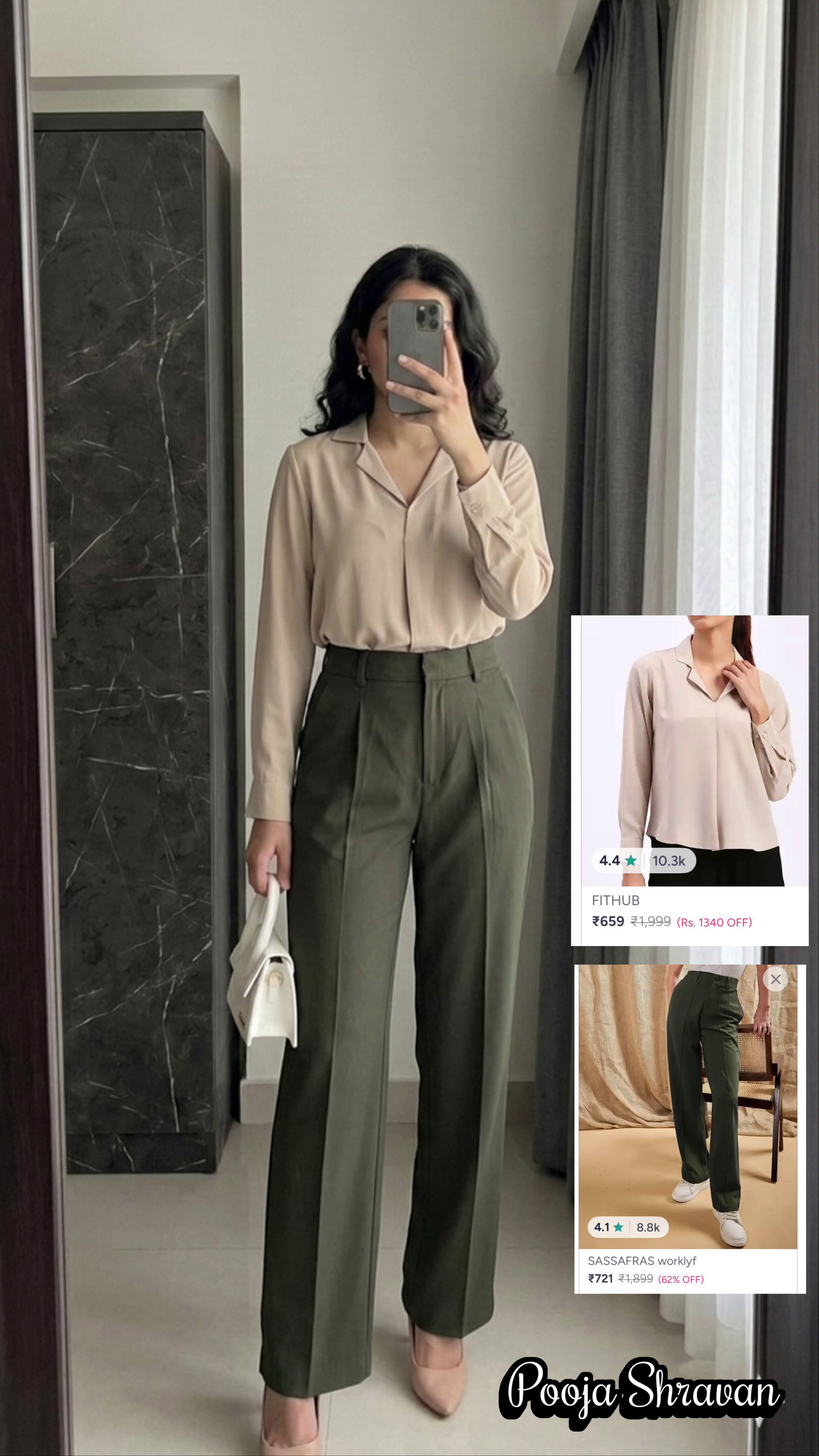 Black Draped One-Shoulder Top with Trousers