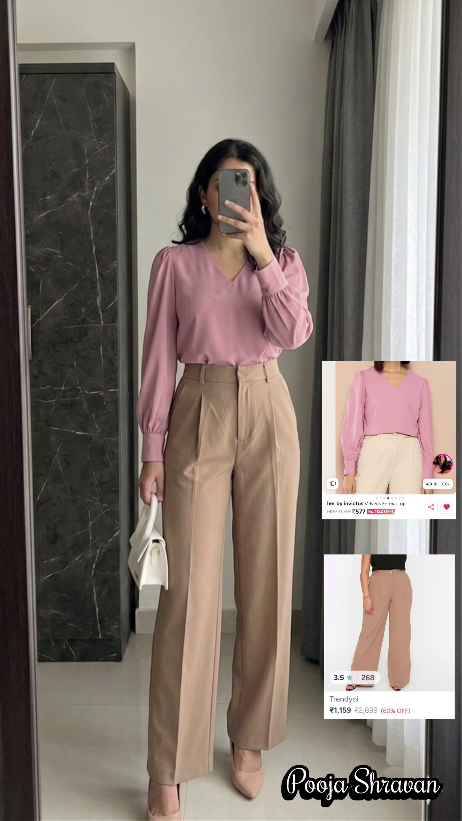 Black Draped One-Shoulder Top with Trousers