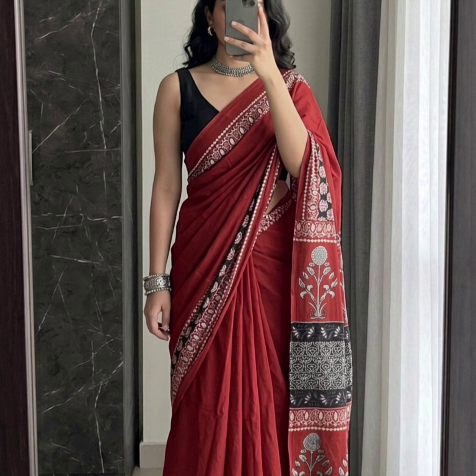 Red Traditional Printed Saree