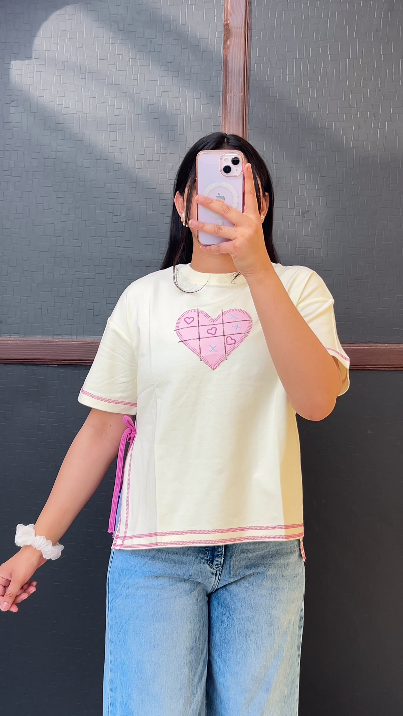 Pastel Heart Casual Tee & Denim Look