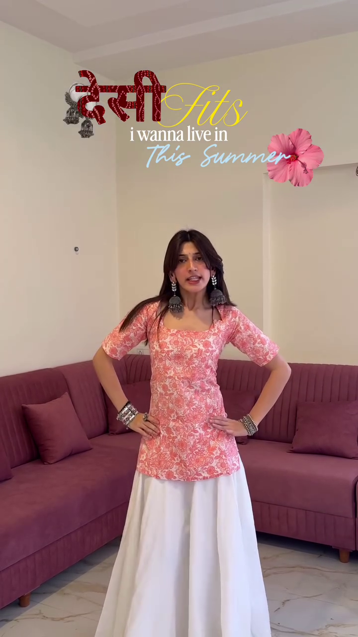 Festive Red Kurti with Flared Skirt Set