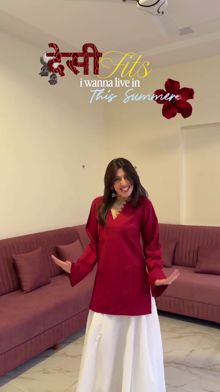 Festive Red Kurti with Flared Skirt Set