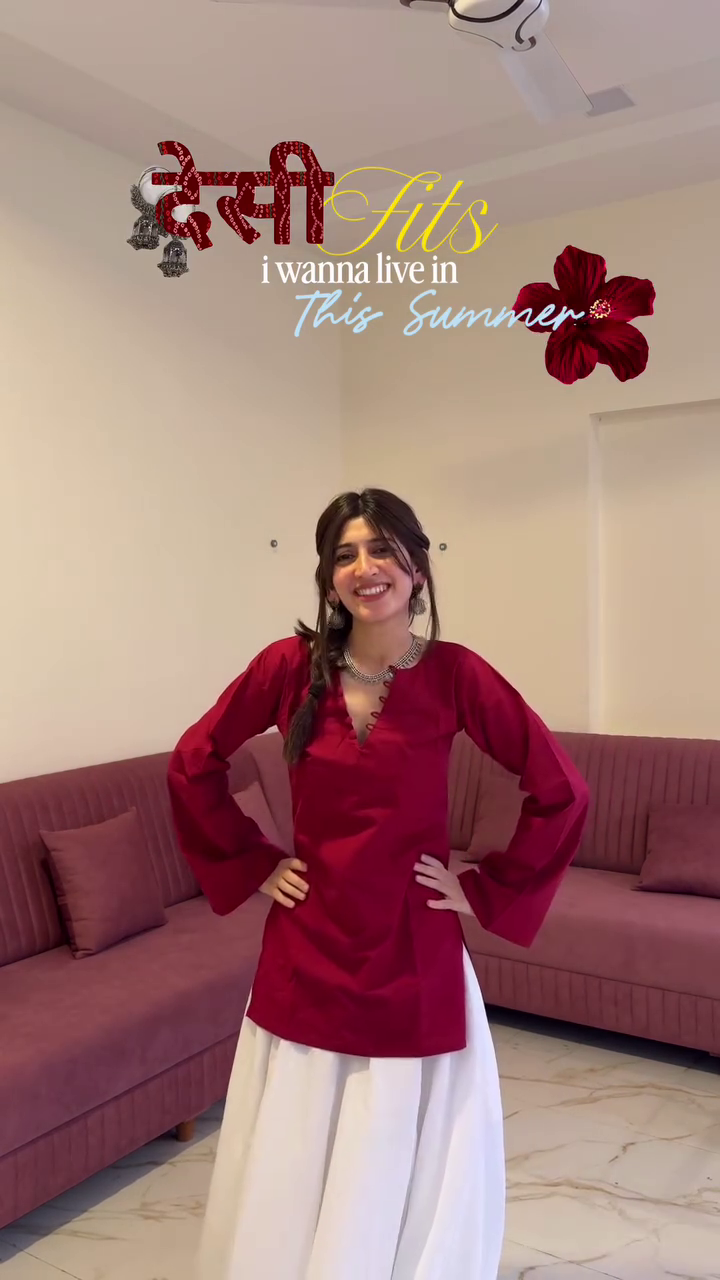 Festive Red Kurti with Flared Skirt Set