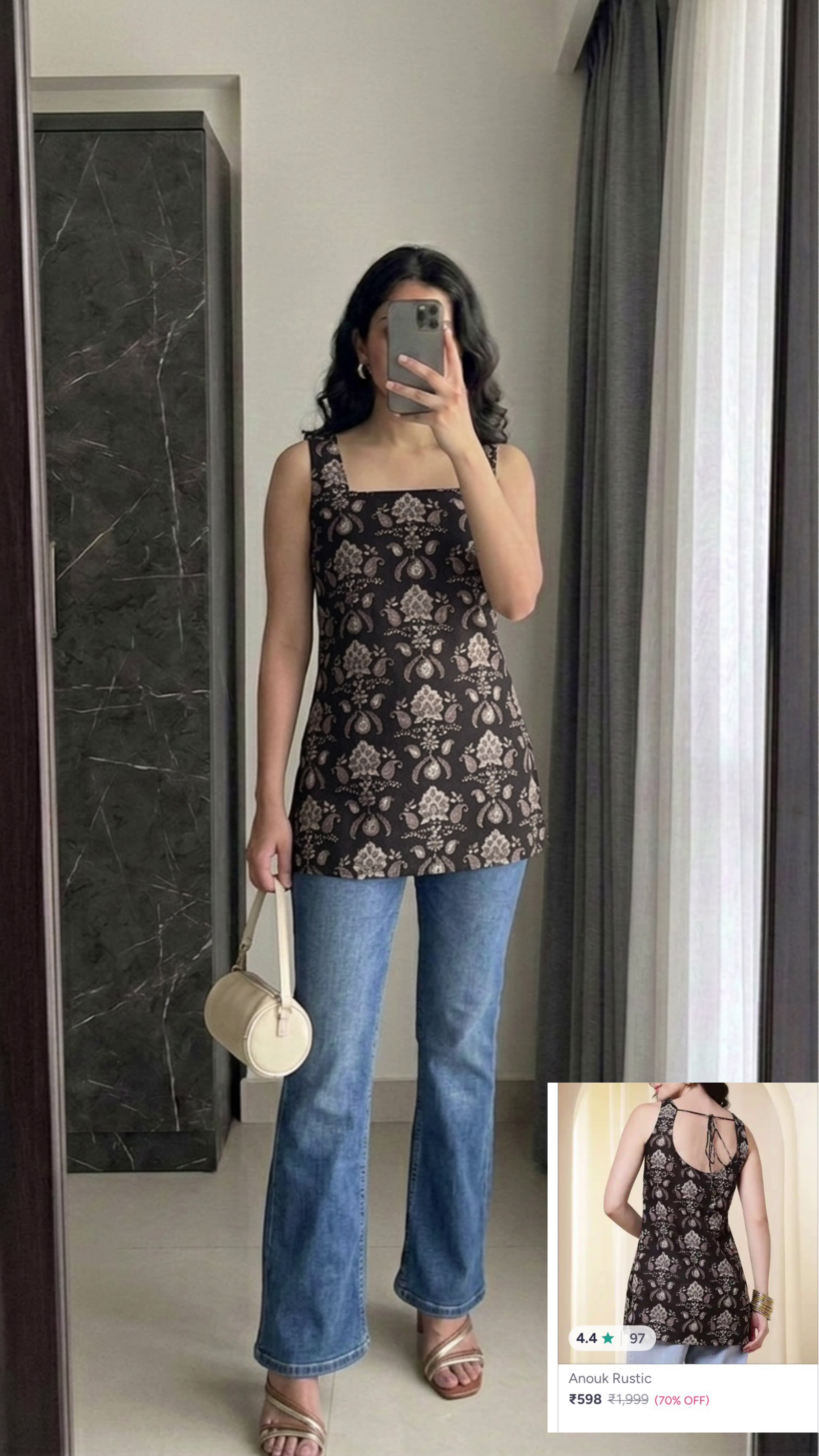 Classic Black Shirt with Beige Trousers