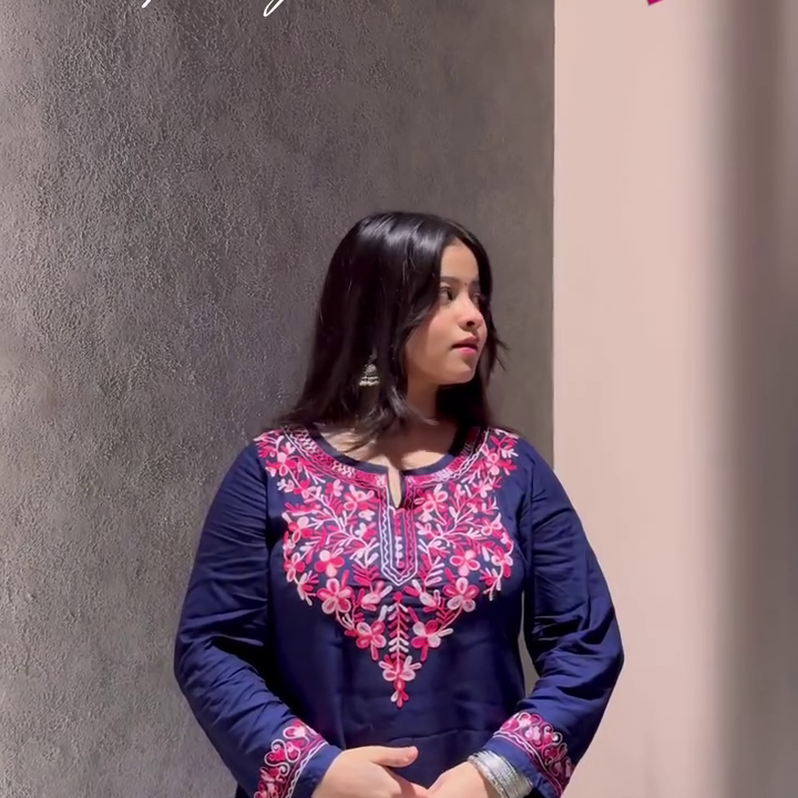 Navy Pink Embroidered Kurti