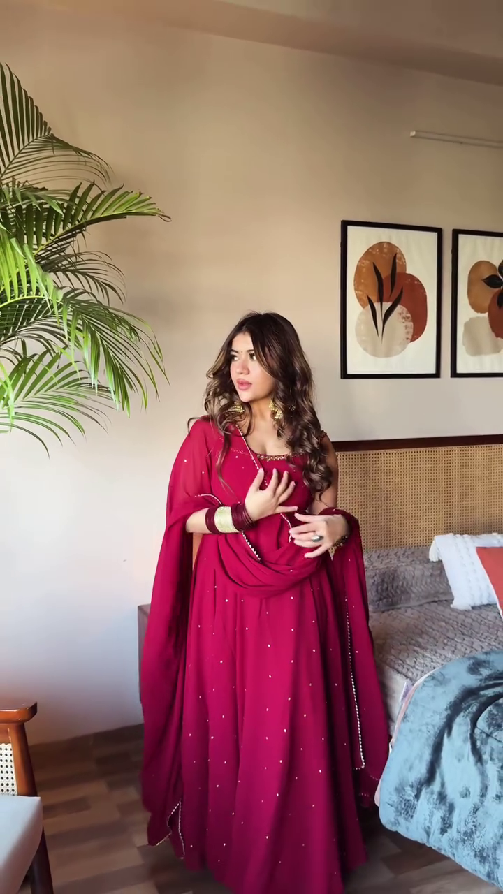 Deep Red Elegant Grace (Anarkali)