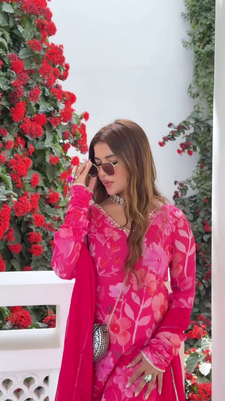 Pink Floral Soft Glam (Anarkali)