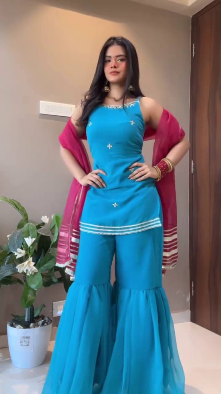 Teal Grace Festive Sharara Set